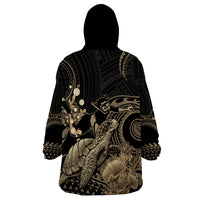 Gold Aloha Hawaii Wearable Blanket Hoodie Snorkeling With Sea Turtle Polynesian Pattern