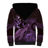 Purple Aloha Hawaii Sherpa Hoodie Snorkeling With Sea Turtle Polynesian Pattern