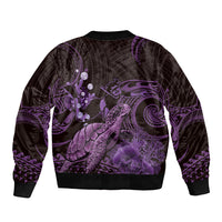 Purple Aloha Hawaii Sleeve Zip Bomber Jacket Snorkeling With Sea Turtle Polynesian Pattern
