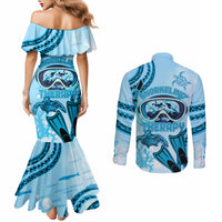 Hawaii Sea Turtle Snorkeling Is My Therapy Couples Matching Mermaid Dress and Long Sleeve Button Shirt