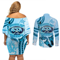Hawaii Sea Turtle Snorkeling Is My Therapy Couples Matching Off Shoulder Short Dress and Long Sleeve Button Shirt