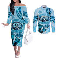 Hawaii Sea Turtle Snorkeling Is My Therapy Couples Matching Off The Shoulder Long Sleeve Dress and Long Sleeve Button Shirt