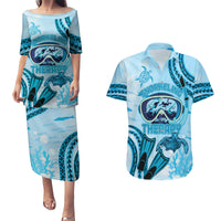 Hawaii Sea Turtle Snorkeling Is My Therapy Couples Matching Puletasi and Hawaiian Shirt LT14 Blue - Polynesian Pride