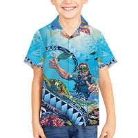 Hawaii Snorkeling Honu Turtle Family Matching Puletasi and Hawaiian Shirt Under The Ocean Vibes LT14 Son's Shirt Blue - Polynesian Pride