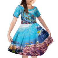 Hawaii Snorkeling Honu Turtle Kid Short Sleeve Dress Under The Ocean Vibes