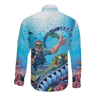 Hawaii Snorkeling Honu Turtle Long Sleeve Button Shirt Under The Ocean Vibes