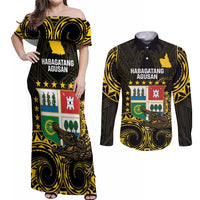 Agusan del Sur Philippines Couples Matching Off Shoulder Maxi Dress and Long Sleeve Button Shirt Habagatang Agusan Lolong
