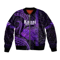 Personalised Hawaiian Islands Bomber Jacket Kauai Map Purple Kanaka With Kakau LT14 Unisex Purple - Polynesian Pride