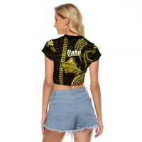Polynesian Pride Hawaiian Islands Raglan Cropped T Shirt Oahu Map Yellow Kanaka With Kakau LT14 - Polynesian Pride