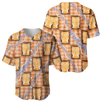 Aloha Hawaii Tiki Palaka Motifs Baseball Jersey Honohono Lei Orange Elegant Vibes