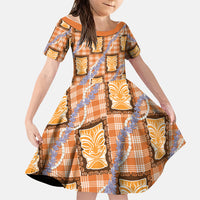 Aloha Hawaii Tiki Palaka Motifs Family Matching Mermaid Dress and Hawaiian Shirt Honohono Lei Orange Elegant Vibes