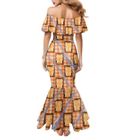 Aloha Hawaii Tiki Palaka Motifs Family Matching Mermaid Dress and Hawaiian Shirt Honohono Lei Orange Elegant Vibes