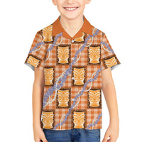 Aloha Hawaii Tiki Palaka Motifs Family Matching Off The Shoulder Long Sleeve Dress and Hawaiian Shirt Honohono Lei Orange Elegant Vibes