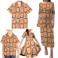 Aloha Hawaii Tiki Palaka Motifs Family Matching Puletasi and Hawaiian Shirt Honohono Lei Orange Elegant Vibes