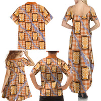Aloha Hawaii Tiki Palaka Motifs Family Matching Summer Maxi Dress and Hawaiian Shirt Honohono Lei Orange Elegant Vibes
