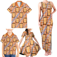 Aloha Hawaii Tiki Palaka Motifs Family Matching Tank Maxi Dress and Hawaiian Shirt Honohono Lei Orange Elegant Vibes
