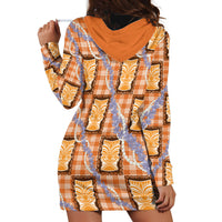 Aloha Hawaii Tiki Palaka Motifs Hoodie Dress Honohono Lei Orange Elegant Vibes
