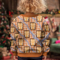 Aloha Hawaii Tiki Palaka Motifs Kid Ugly Christmas Sweater Honohono Lei Orange Elegant Vibes