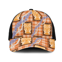 Aloha Hawaii Tiki Palaka Motifs Mesh Trucker Cap Honohono Lei Orange Elegant Vibes