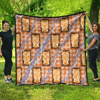 Aloha Hawaii Tiki Palaka Motifs Quilt Honohono Lei Orange Elegant Vibes