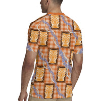 Aloha Hawaii Tiki Palaka Motifs Rugby Jersey Honohono Lei Orange Elegant Vibes