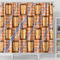Aloha Hawaii Tiki Palaka Motifs Shower Curtain Honohono Lei Orange Elegant Vibes