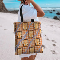 Aloha Hawaii Tiki Palaka Motifs Tote Bag Honohono Lei Orange Elegant Vibes