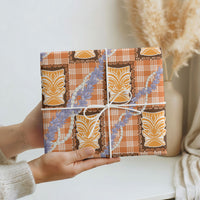 Aloha Hawaii Tiki Palaka Motifs Wrapping Paper Honohono Lei Orange Elegant Vibes