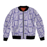 Aloha Hawaii Tiki Palaka Motifs Bomber Jacket Honohono Lei Purple Elegant Vibes