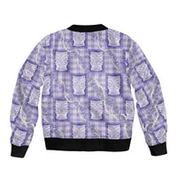 Aloha Hawaii Tiki Palaka Motifs Bomber Jacket Honohono Lei Purple Elegant Vibes