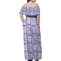 Aloha Hawaii Tiki Palaka Motifs Family Matching Off Shoulder Maxi Dress and Hawaiian Shirt Honohono Lei Purple Elegant Vibes