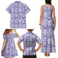 Aloha Hawaii Tiki Palaka Motifs Family Matching Tank Maxi Dress and Hawaiian Shirt Honohono Lei Purple Elegant Vibes