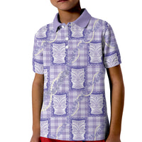 Aloha Hawaii Tiki Palaka Motifs Kid Polo Shirt Honohono Lei Purple Elegant Vibes