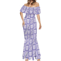 Aloha Hawaii Tiki Palaka Motifs Mermaid Dress Honohono Lei Purple Elegant Vibes