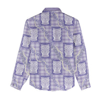 Aloha Hawaii Tiki Palaka Motifs Women Casual Shirt Honohono Lei Purple Elegant Vibes