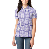 Aloha Hawaii Tiki Palaka Motifs Women Polo Shirt Honohono Lei Purple Elegant Vibes