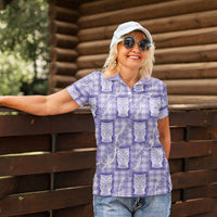 Aloha Hawaii Tiki Palaka Motifs Women Polo Shirt Honohono Lei Purple Elegant Vibes