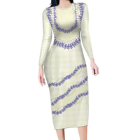 Hawaii Honohono Palaka Motifs Family Matching Long Sleeve Bodycon Dress and Hawaiian Shirt Hawaiian Orchid Lei