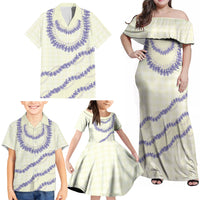 Hawaii Honohono Palaka Motifs Family Matching Off Shoulder Maxi Dress and Hawaiian Shirt Hawaiian Orchid Lei