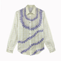Hawaii Honohono Palaka Motifs Women Casual Shirt Hawaiian Orchid Lei