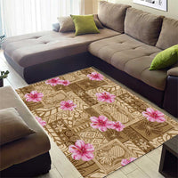 Beige Hawaii Hibiscus With Tropical Flowers Motifs Area Rug - Polynesian Pride