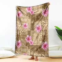 Beige Hawaii Hibiscus With Tropical Flowers Motifs Blanket - Polynesian Pride