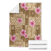 Beige Hawaii Hibiscus With Tropical Flowers Motifs Blanket - Polynesian Pride