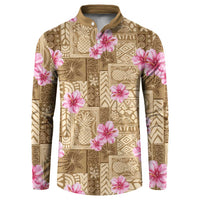 Beige Hawaii Hibiscus With Tropical Flowers Motifs Button Sweatshirt - Polynesian Pride