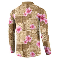 Beige Hawaii Hibiscus With Tropical Flowers Motifs Button Sweatshirt - Polynesian Pride