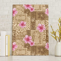 Beige Hawaii Hibiscus With Tropical Flowers Motifs Canvas Wall Art - Polynesian Pride