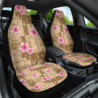 Beige Hawaii Hibiscus With Tropical Flowers Motifs Car Seat Cover - Polynesian Pride