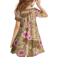 Beige Hawaii Hibiscus With Tropical Flowers Motifs Family Matching Tank Maxi Dress and Hawaiian Shirt - Polynesian Pride