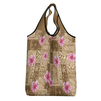 Beige Hawaii Hibiscus With Tropical Flowers Motifs Grocery Bag - Polynesian Pride