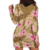 Beige Hawaii Hibiscus With Tropical Flowers Motifs Hoodie Dress - Polynesian Pride